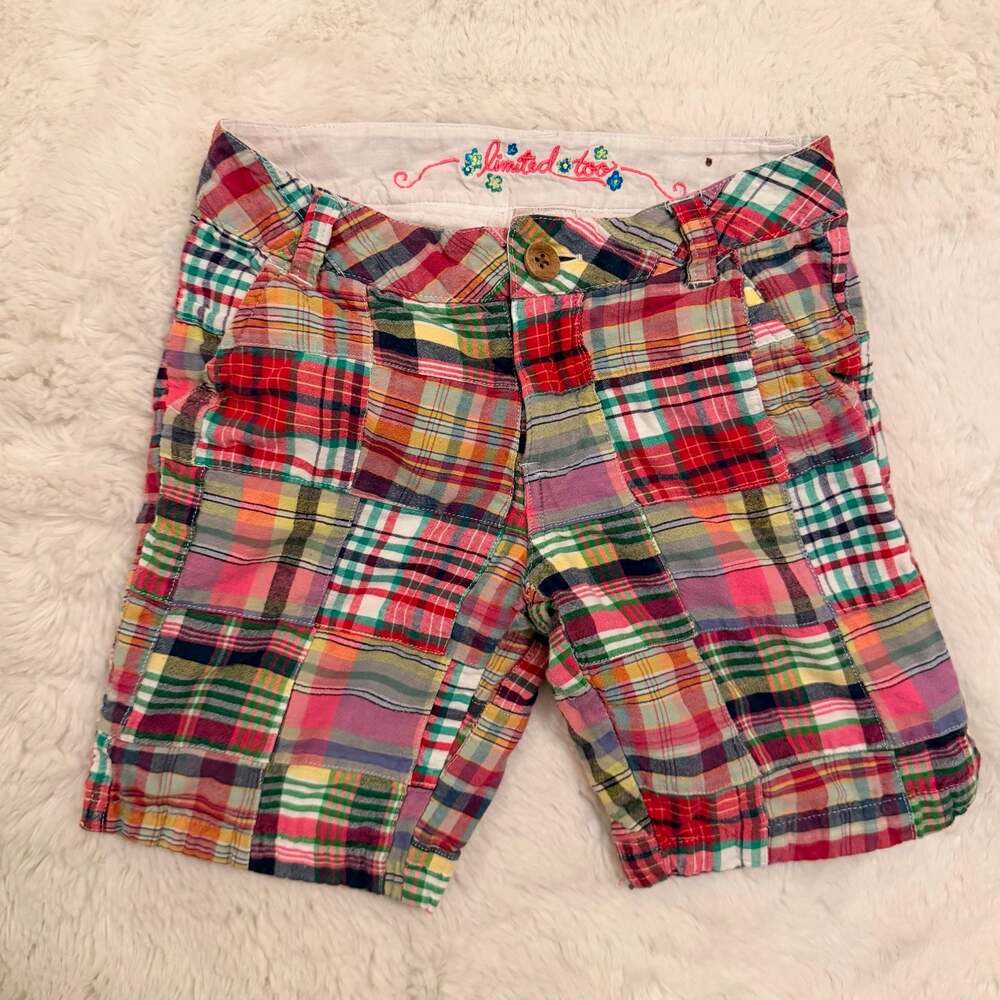 Limited Too Girls Madras Patchwork Plaid Bermuda Shorts Size 8